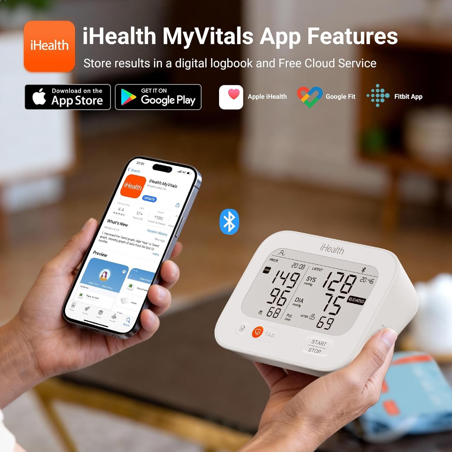 iHealth Jurni Smart Upper Arm Blood Pressure Monitor, Rechargeable Dual Display

