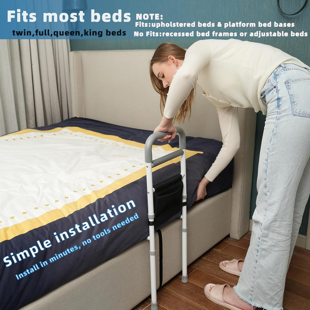 Bed Rails for Elderly Safety Adjustable Bed Assist Rail with Support Leg

