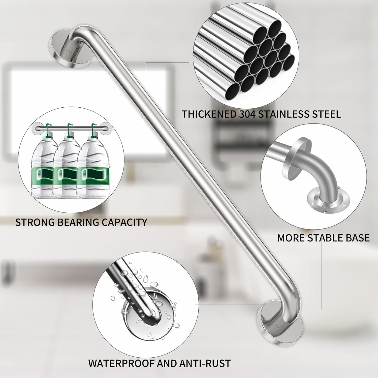 Lifeassist ADA Shower Grab Bars for Bathroom, 1.25 in Diameter, 500 lb Support


