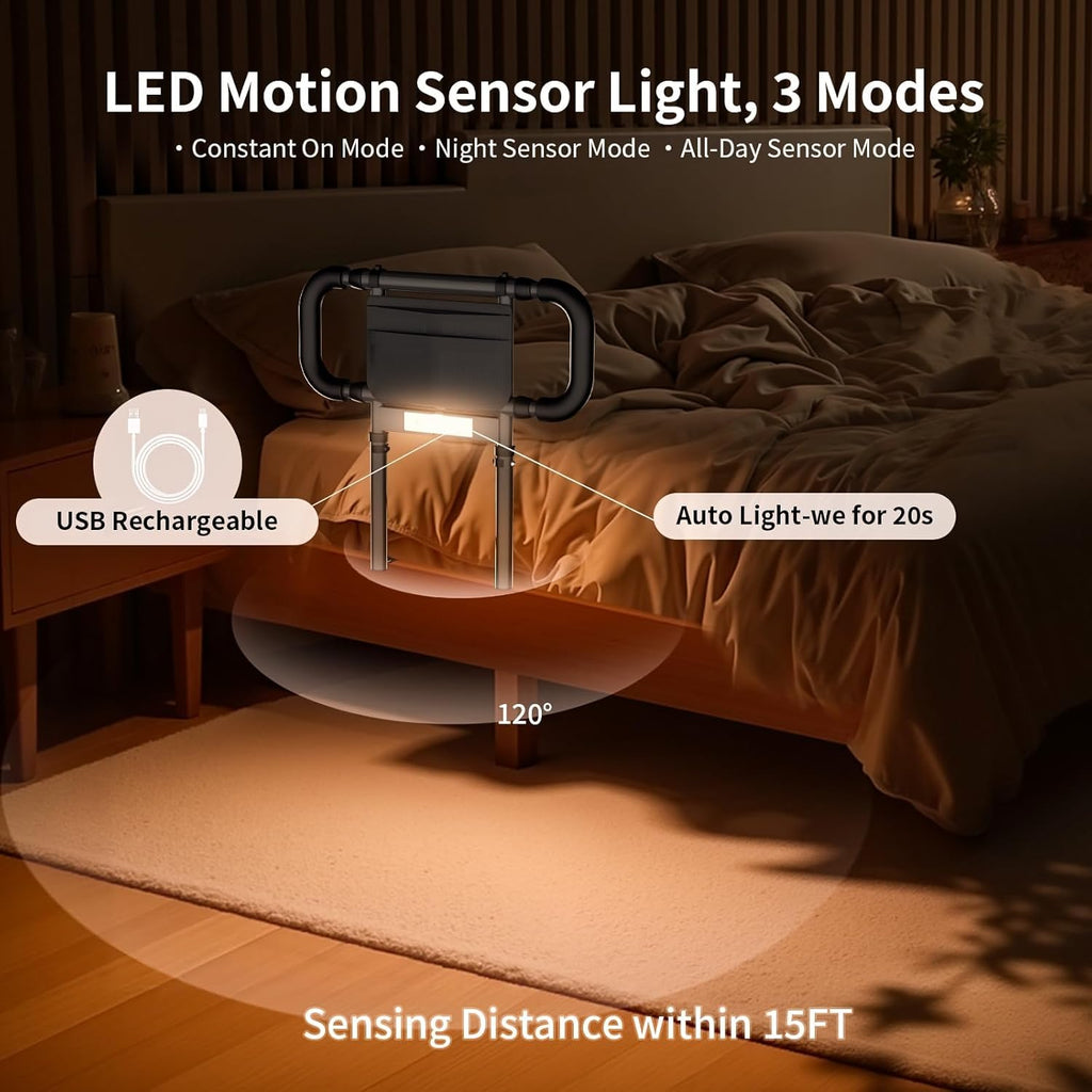 LIUQIBAX Bed Rails for Elderly Adults Safety Grab Bars Motion Sensor Light, 300 lb


