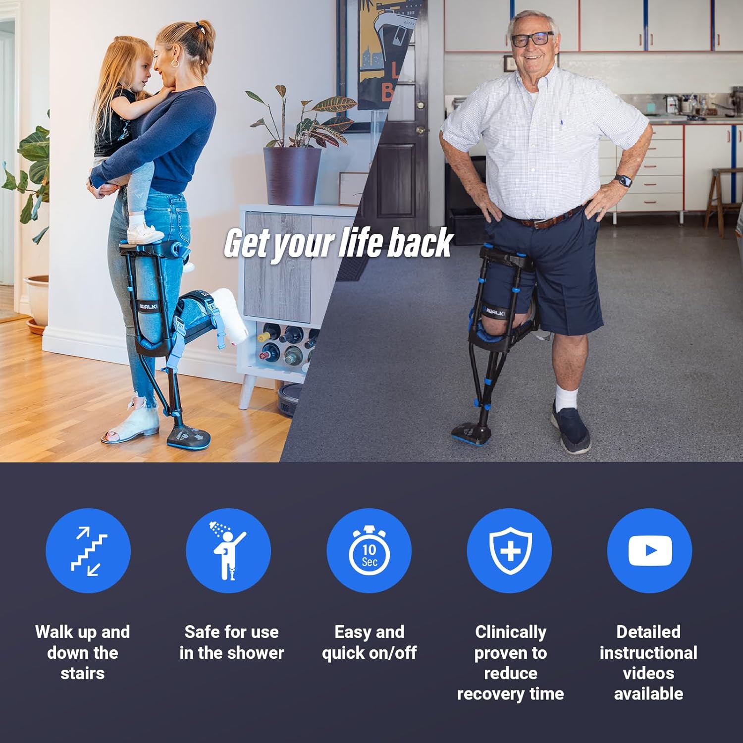 iWALK3.0 Hands-Free Knee Crutch for Lower Leg Injuries, Alternative to Crutches

