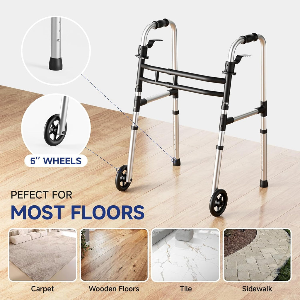 Loyoda Foldable Aluminum Rollator Walker for Seniors with Wheels, Adjustable Height

