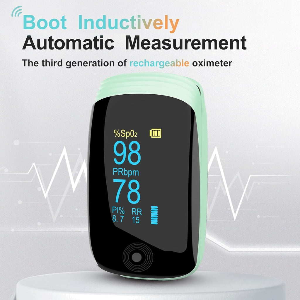 Fingertip Pulse Oximeter with Respiration Rate Monitoring, PI & RR, Rechargeable


