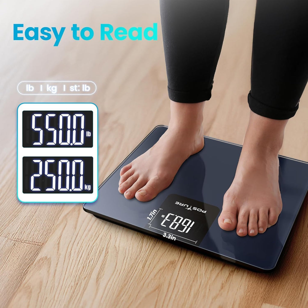 Posture Digital Bathroom Scale 550 lb Capacity Tempered Glass Extra-Wide Platform

