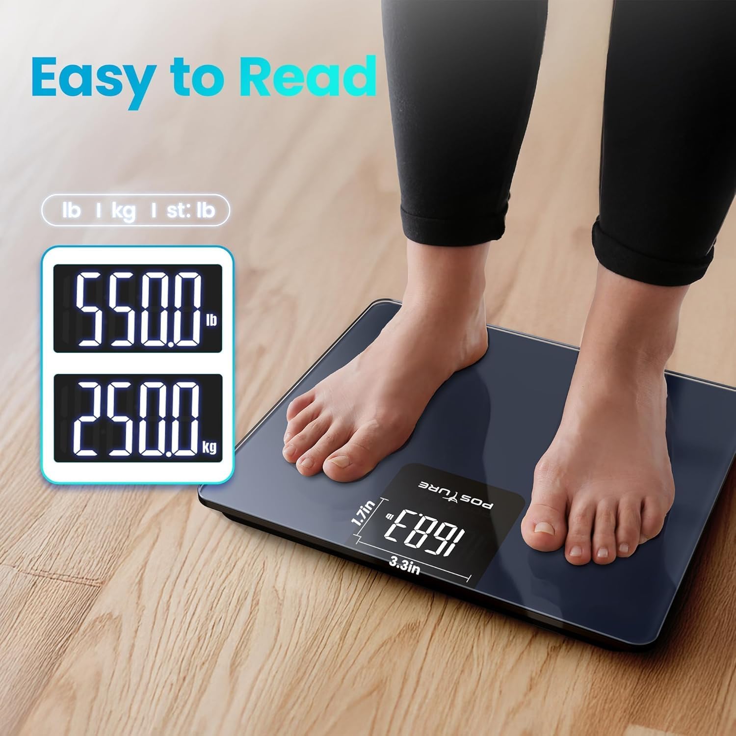Posture Digital Bathroom Scale 550 lb Capacity Tempered Glass Extra-Wide Platform


