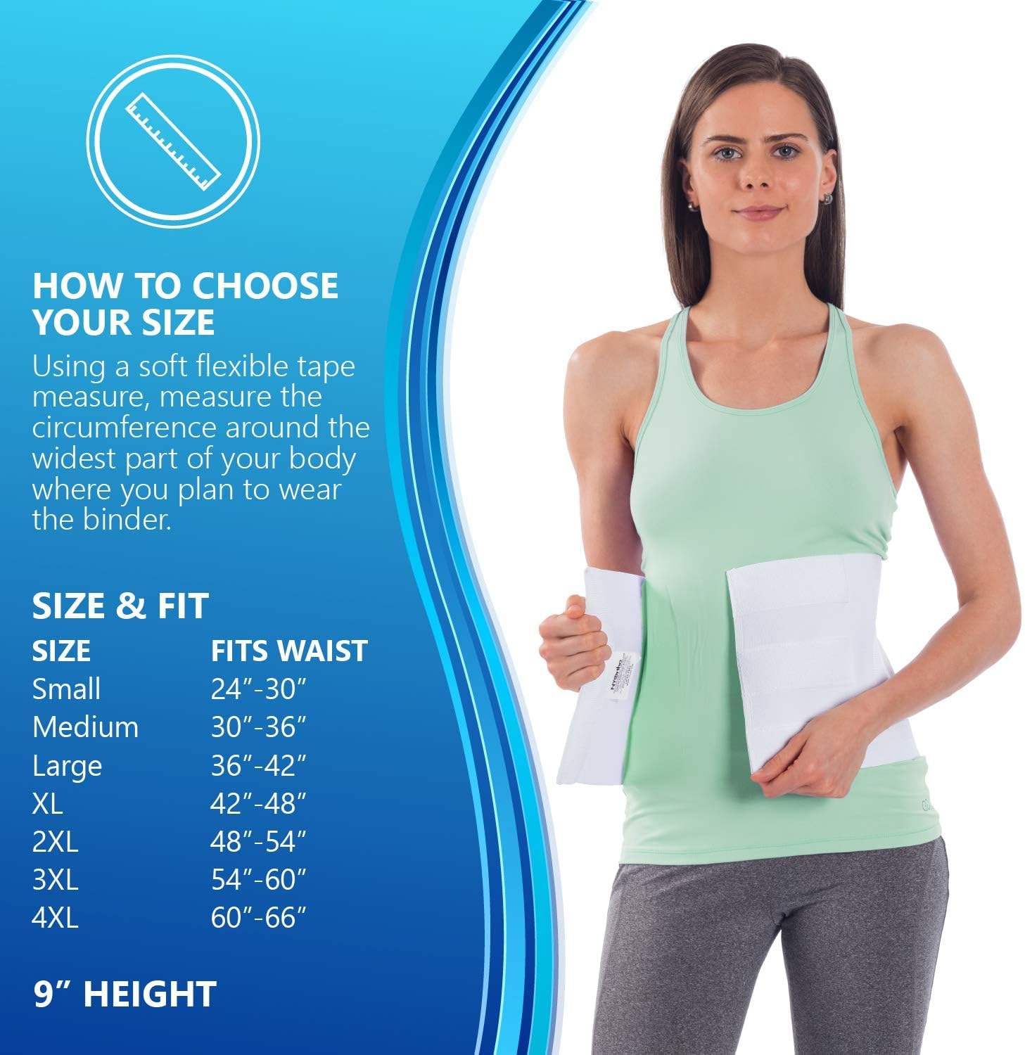 NYOrtho Tapered Abdominal Binder Firm Compression Wrap Breathable Stomach Support

