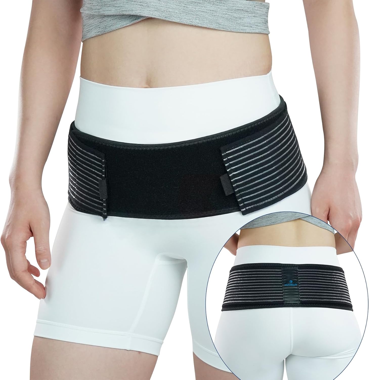 Nvorliy SI Joint Belt Sacroiliac Brace Lumbar Lower Back Adjustable Compression Support

