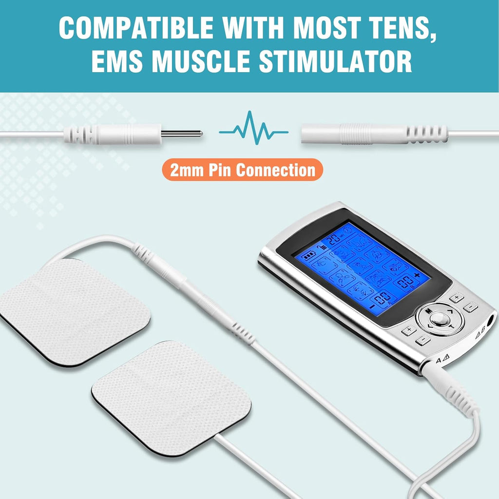 TENS/EMS Self-Adhesive Electrodes Pads, 0.2mm Connector, Latex-Free, Hypoallergenic

