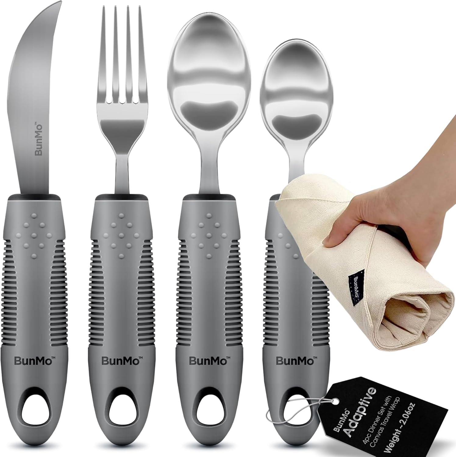 BUNMO Utensils for Elderly Tremors and Weak Hands, Foam Grip Cutlery Kit

