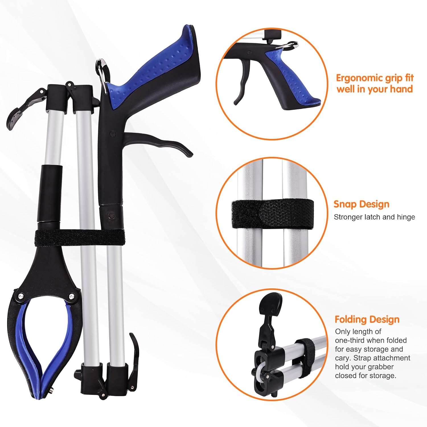Grabber Reacher Tool for Seniors Foldable Pickup Stick with Magnet, Rotating Jaw

