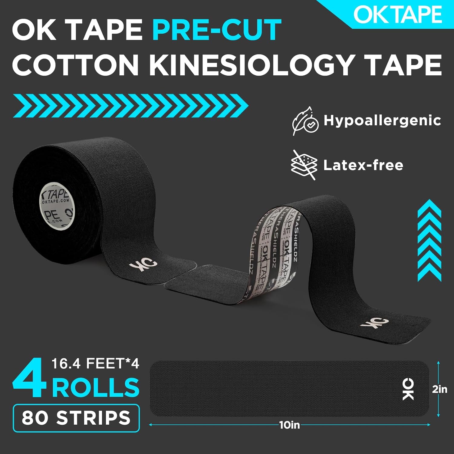 OK TAPE Kinesiology Tape Precut Cotton Elastic Athletic Tape Latex Free, 4 Rolls

