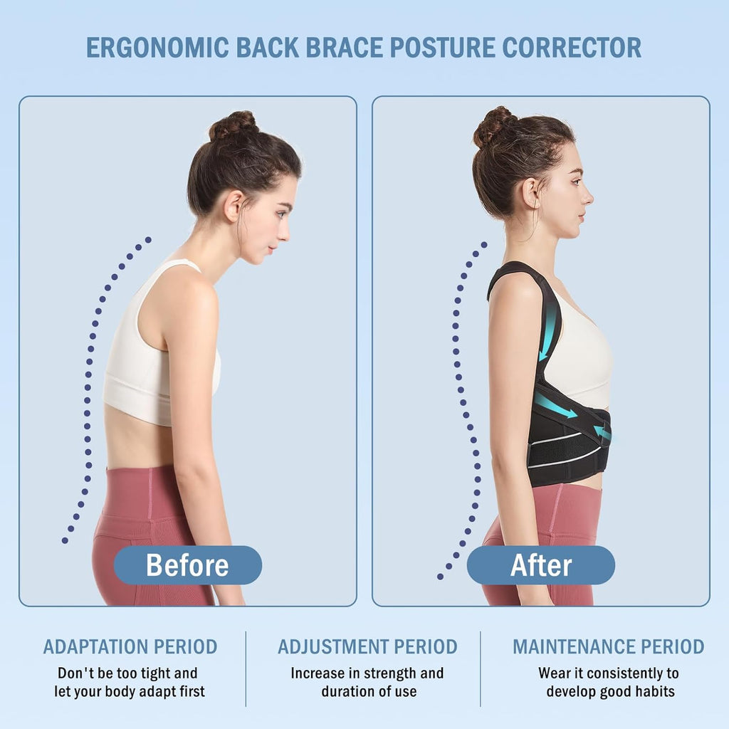 Eicgo Adjustable Posture Corrector Back Brace for Upper & Lower Back Pain Relief

