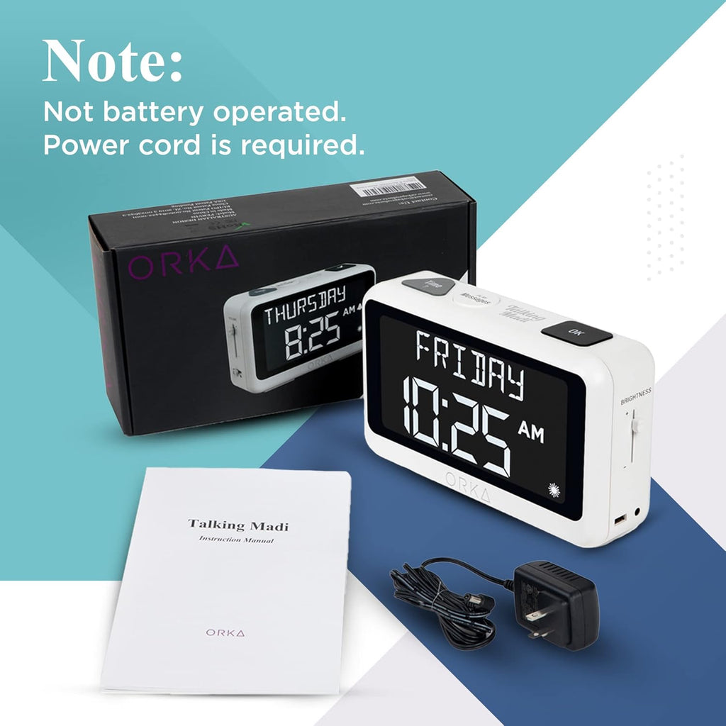 ORKA Talking Pill Reminder Alarm Clock with Voice Recording, Large Digital Display


