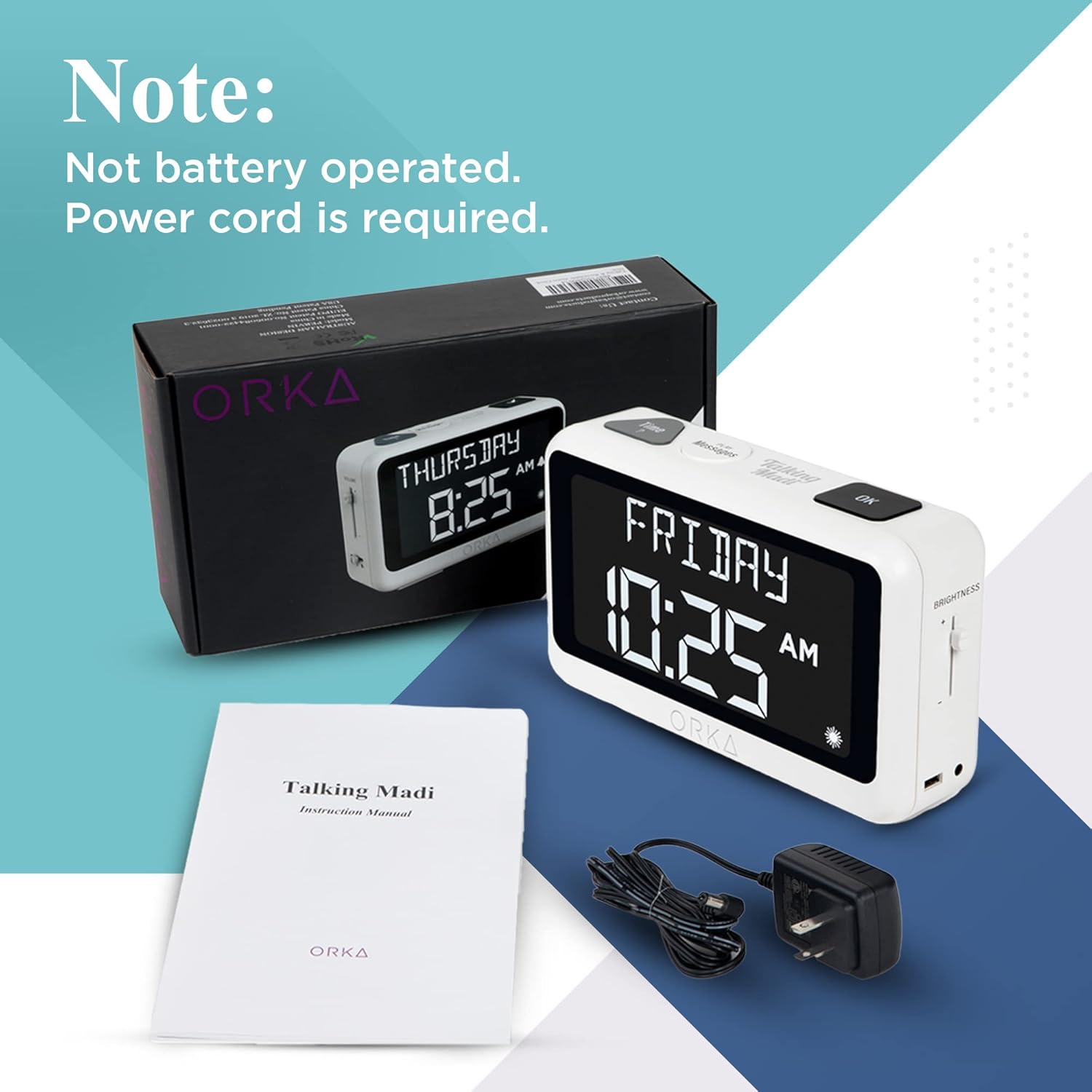 ORKA Talking Pill Reminder Alarm Clock with Voice Recording, Large Digital Display

