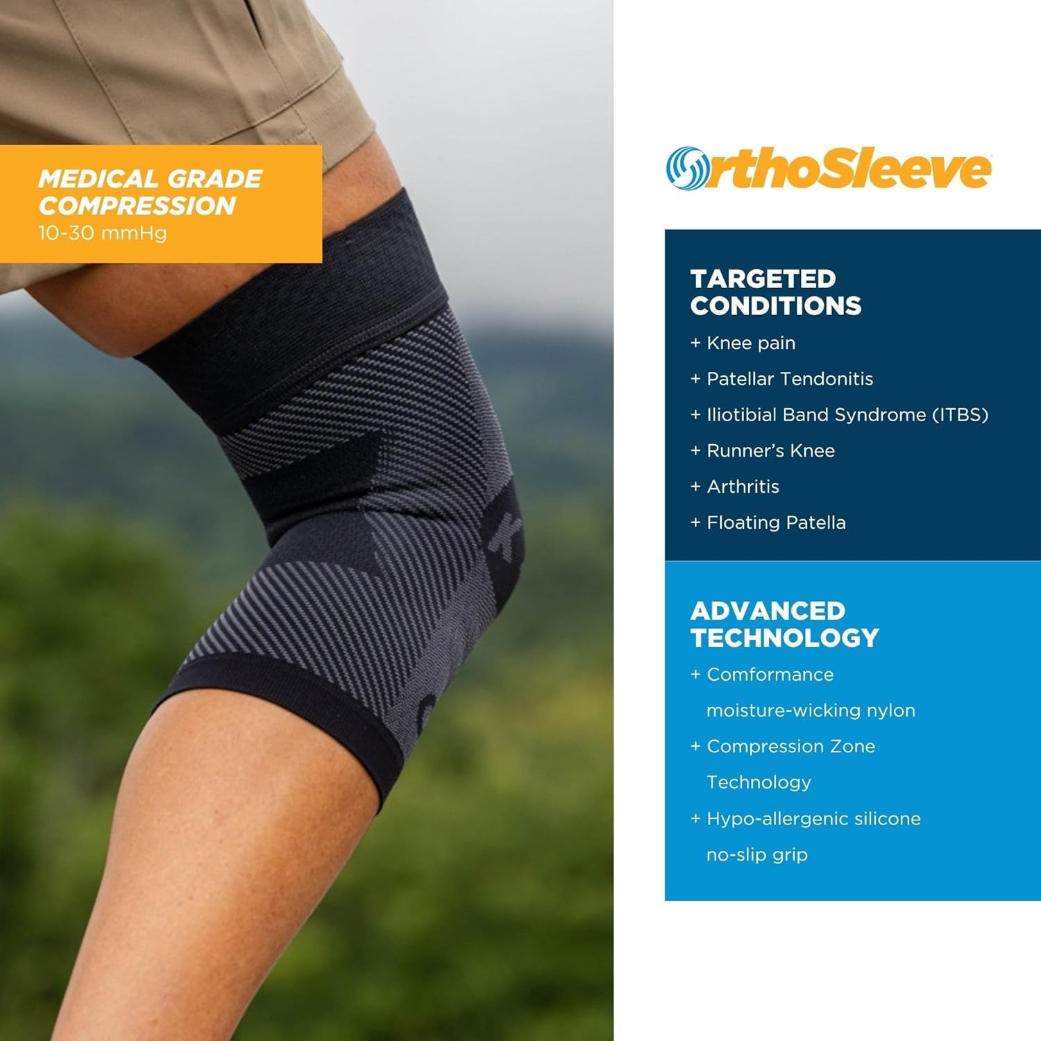 OrthoSleeve Compression Knee Brace Knee Sleeve for ACL MCL Meniscus Pain Relief

