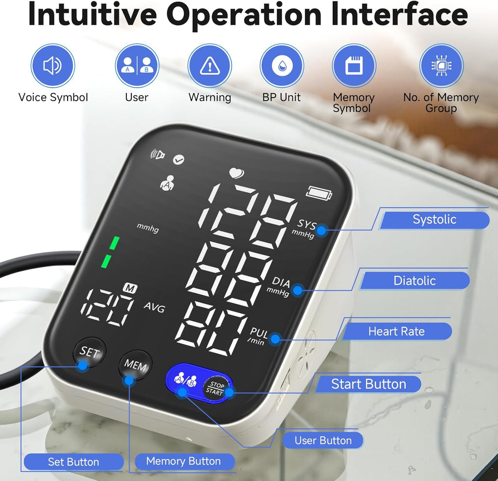 Blood Pressure Monitor Upper Arm for Home Use, 2-User Memory, One Touch

