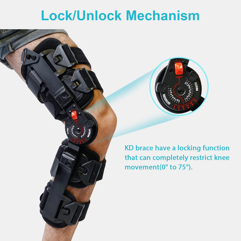 KD ROM Hinged Knee Brace for Post-Op Support, Arthritis, ACL MCL PCL Injury Rehab

