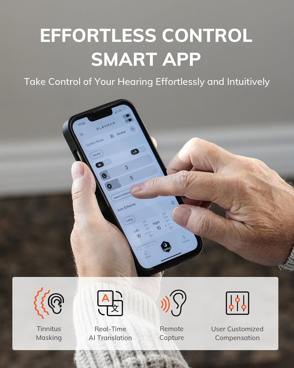 ELEHEAR Rechargeable OTC Bluetooth Hearing Aids with App Control and AI Noise Cancellation


