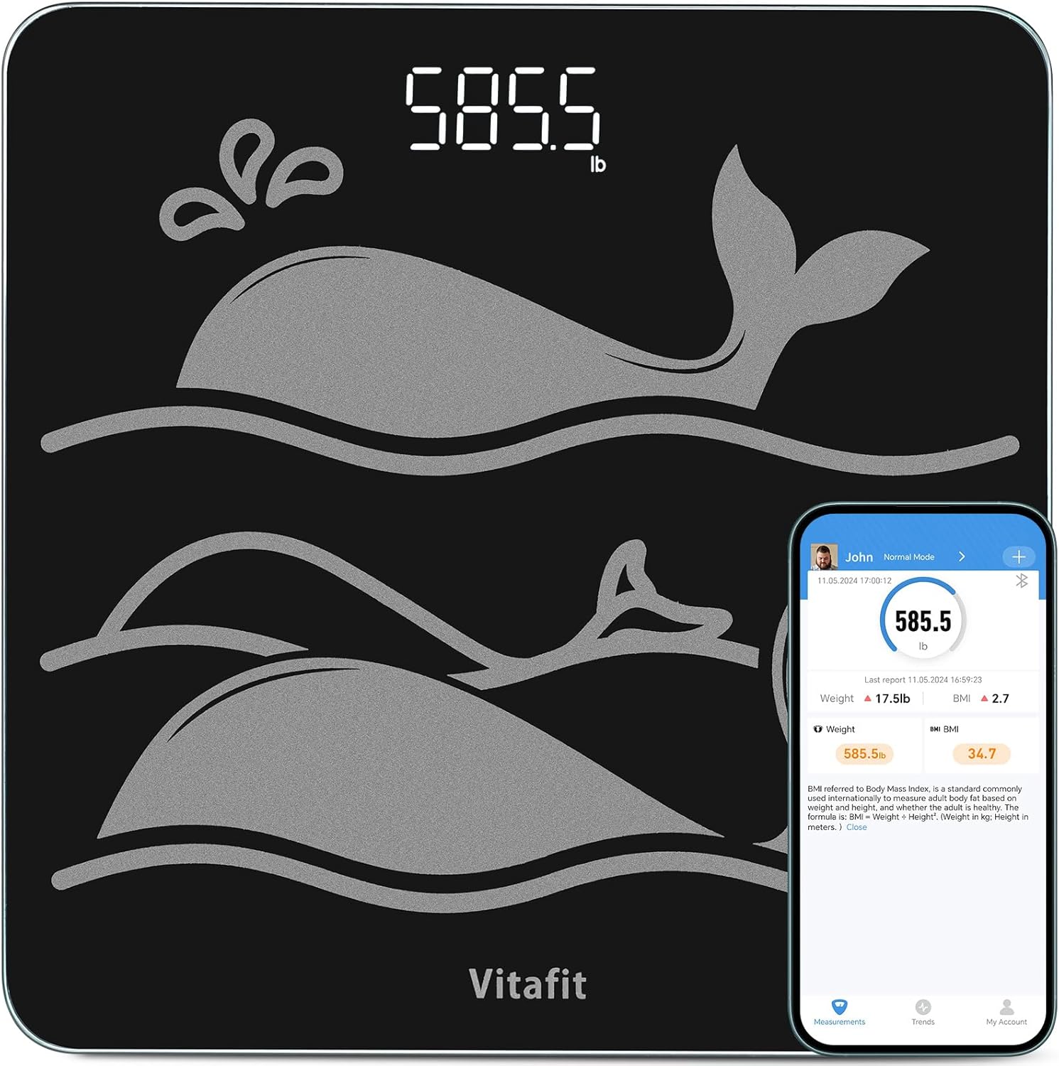 Vitafit Amazing 600 lb body weight monitor with tempered glass LED, 0.1 lb precision

