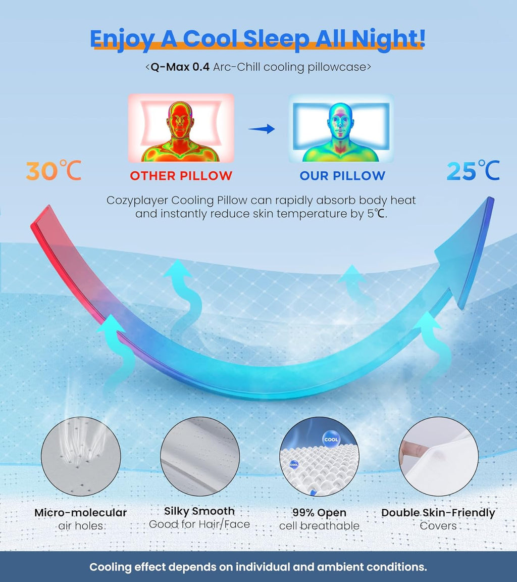 Cozyplayer Cooling Cervical Contour Memory Foam Pillow for Neck Support

