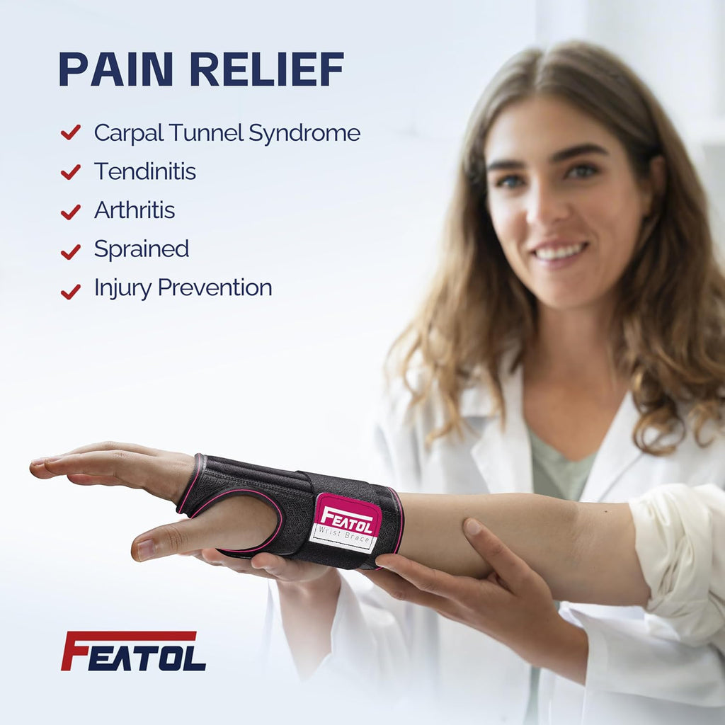 FEATOL Carpal Tunnel Wrist Brace Night Support with Removable Splint, Breathable Mesh

