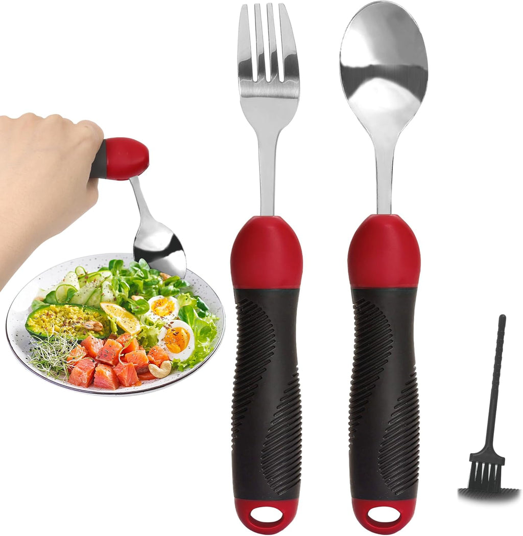 Adaptive Weighted Utensil Spoon and Fork Set for Weak Grip, Tremor, Arthritis

