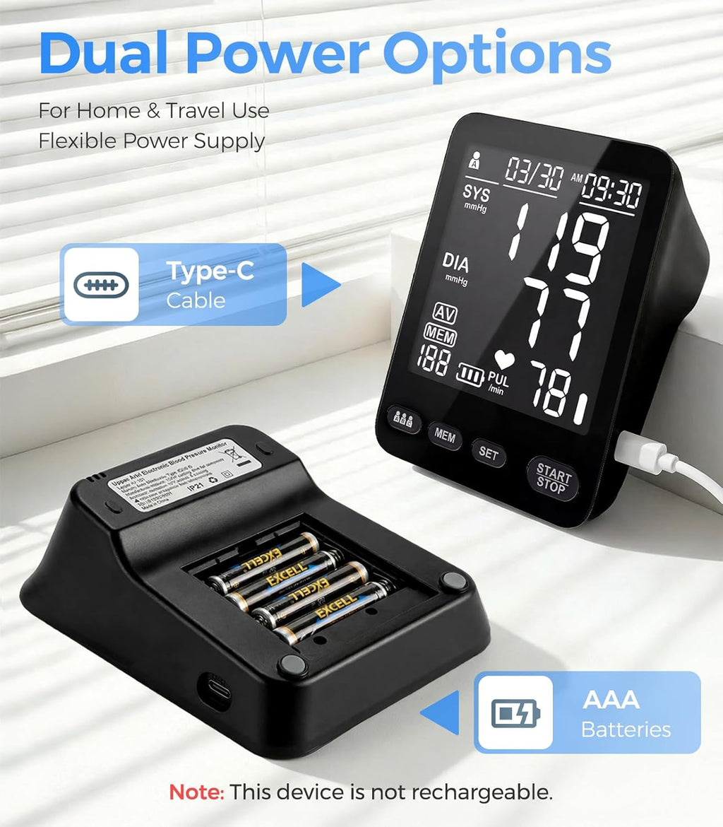 Automatic Upper Arm Blood Pressure Monitor for Home, Backlit LCD, 3 Users Memory

