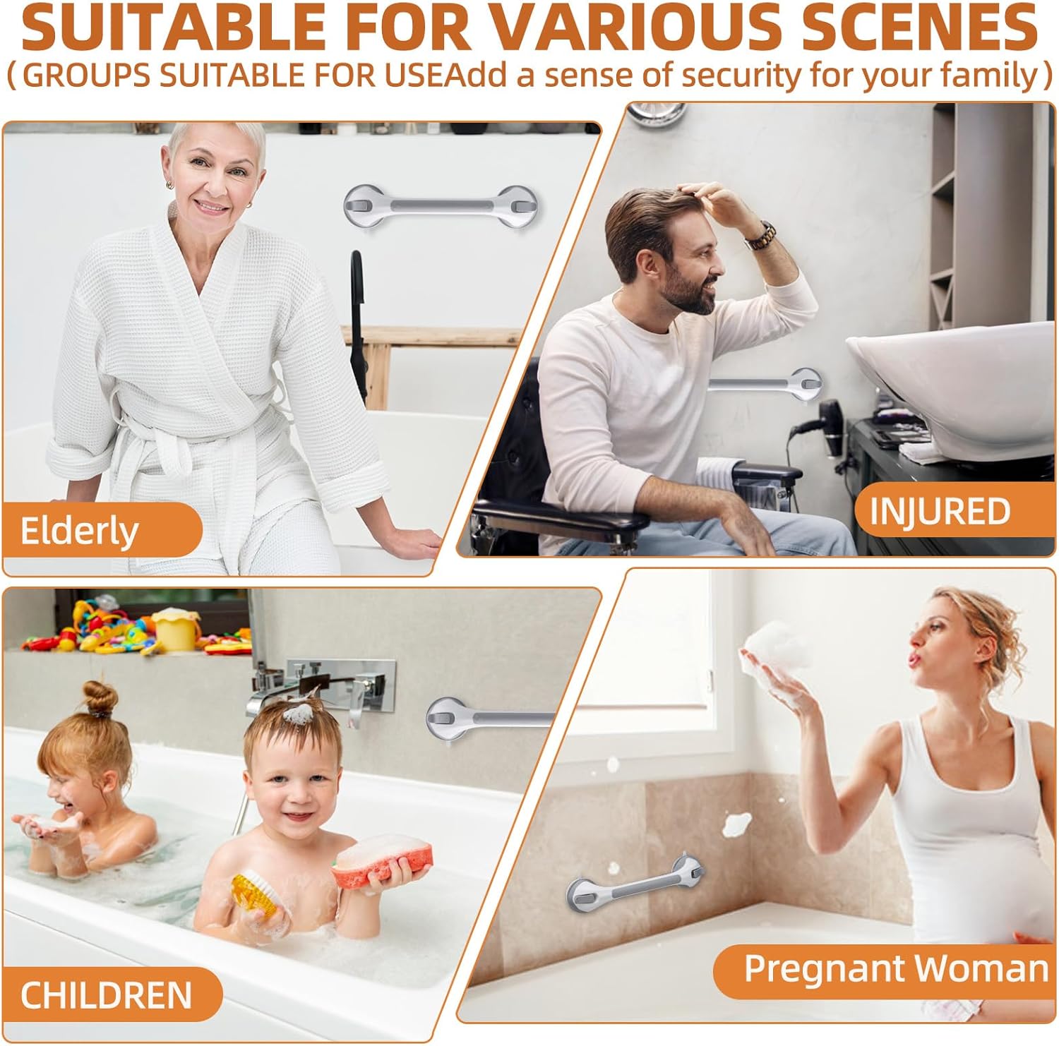 Suction Cup Shower Grab Bar Safety Handrail for Bathtub and Shower


