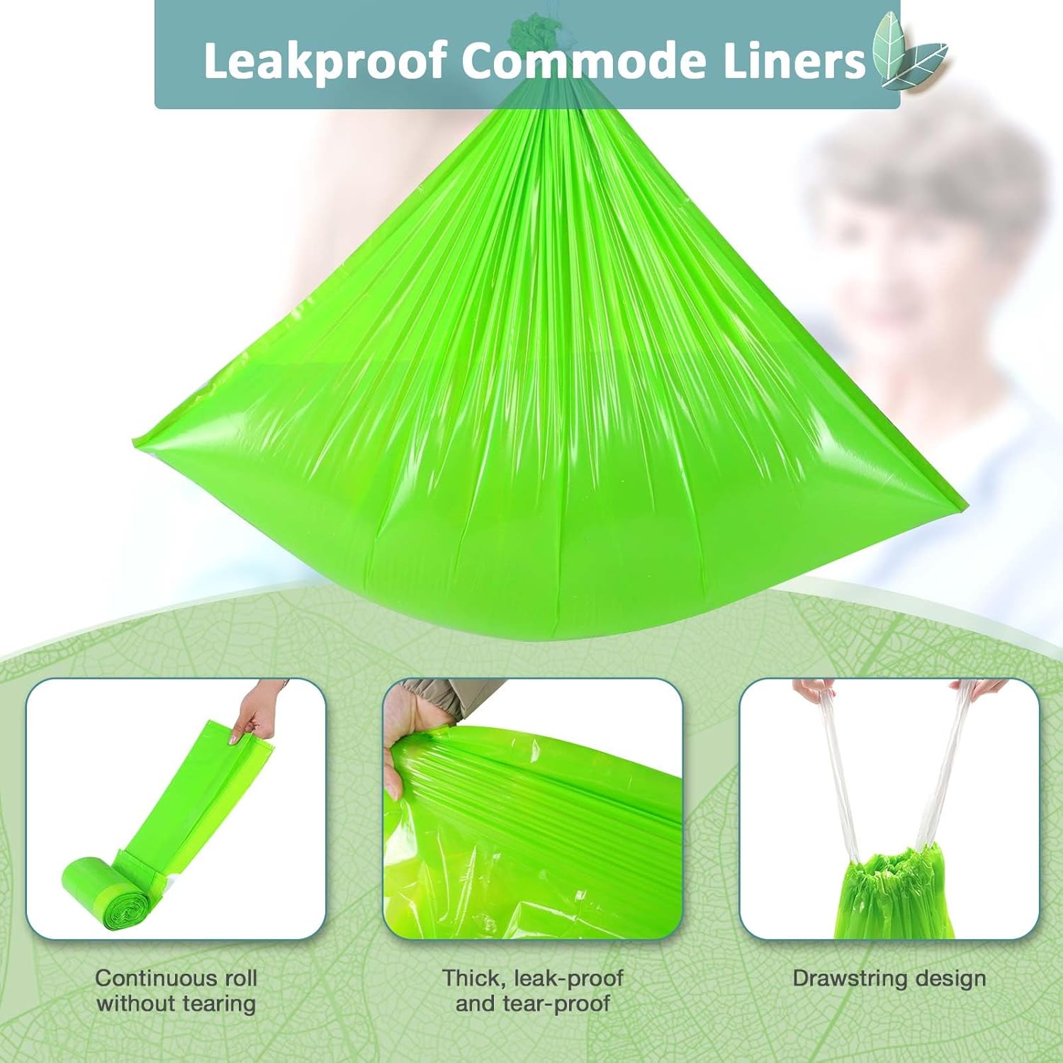 Commode Liners for Bedside Commode Drawstring Disposable Bags, Scented

