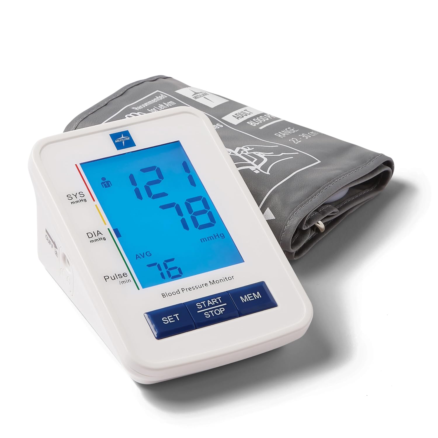 Medline Digital Blood Pressure Monitor with Upper Arm Cuff, LCD Display, 90 Readings

