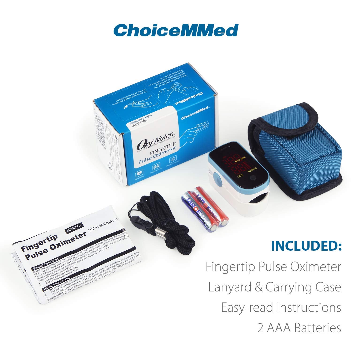 ChoiceMMed Finger Pulse Oximeter Oxygen Monitor with LED Display and Carry Pouch

