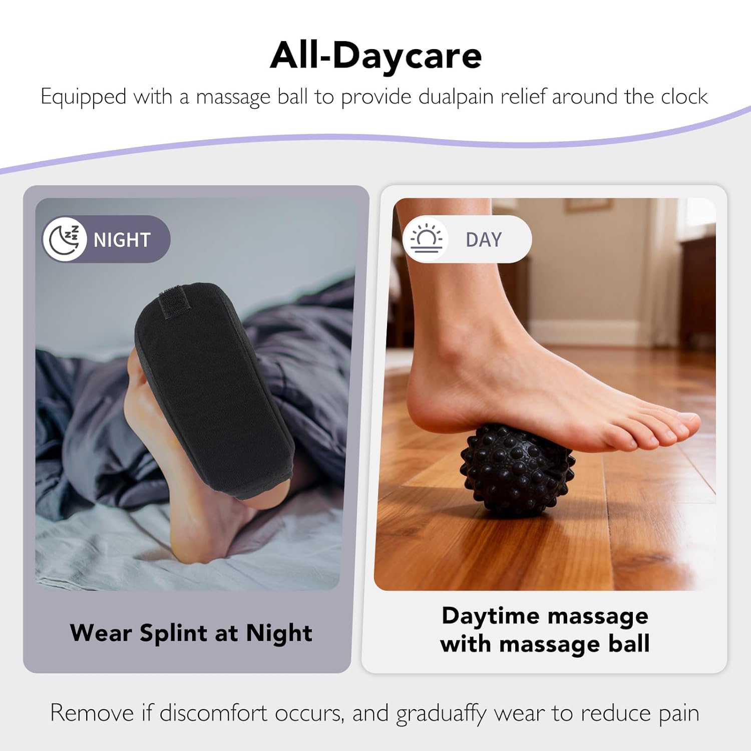 Plantar Fasciitis Night Splint with Massage Ball, Adjustable Stretch Brace

