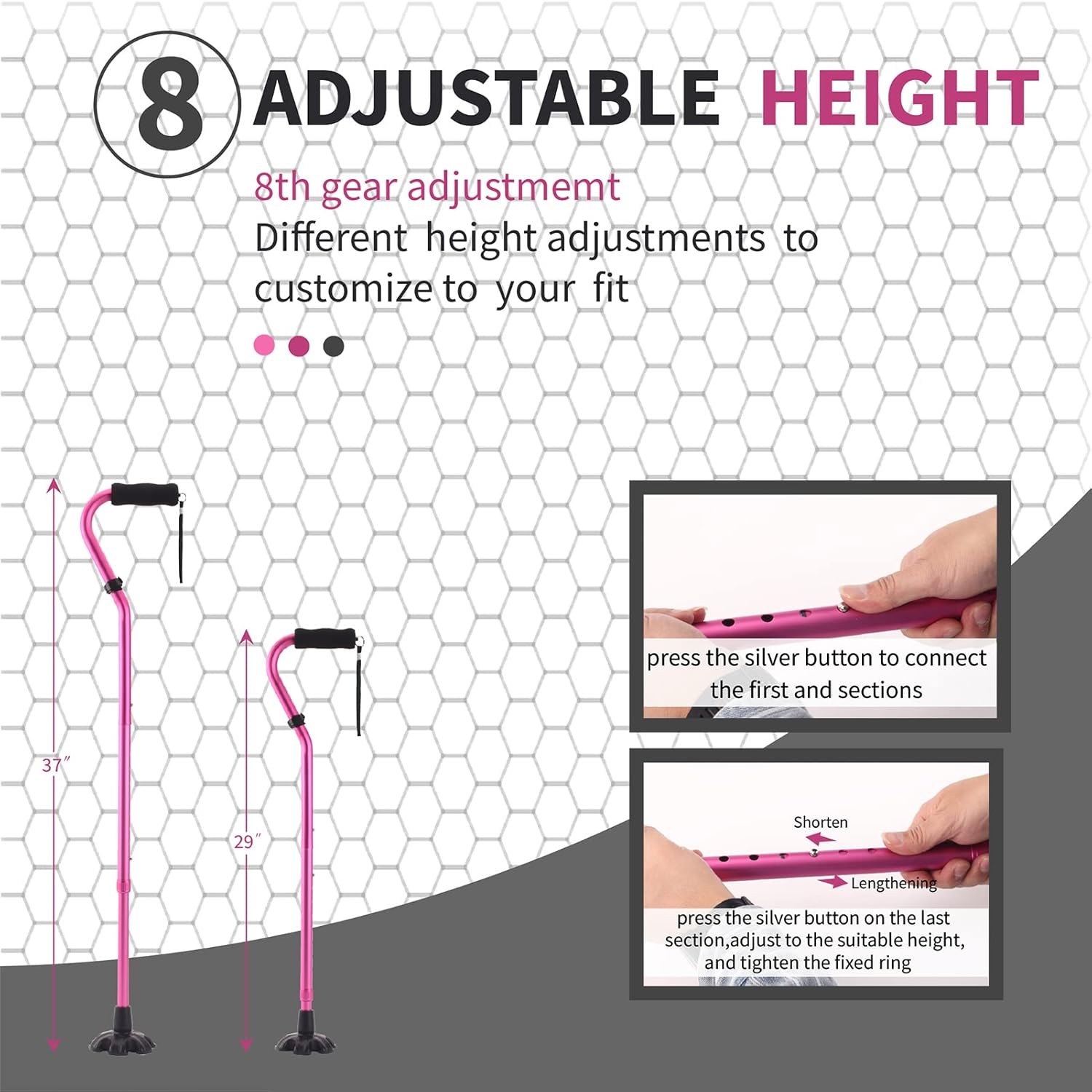 LIXIANG Quad Walking Cane Foldable Adjustable Aluminum Non-Slip Foam Handle

