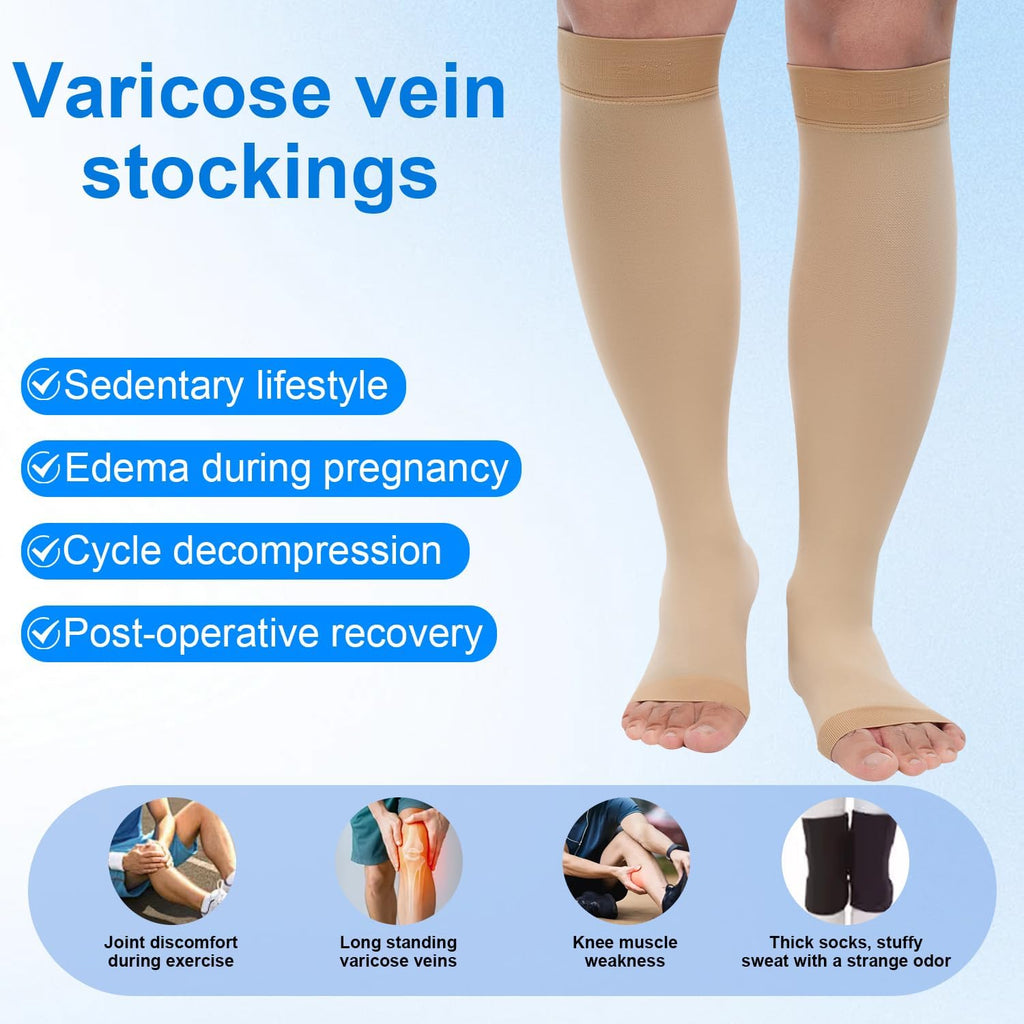 Medical Knee High Compression Socks Open Toe Varicose Veins 8-15 mmHg

