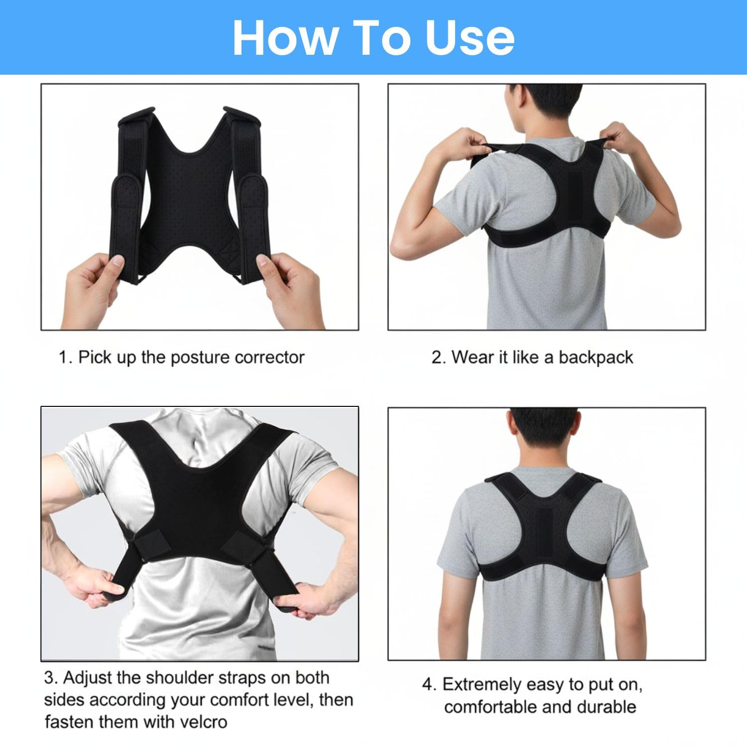 Adjustable Posture Corrector Brace for Men, Upper Back and Shoulder Support

