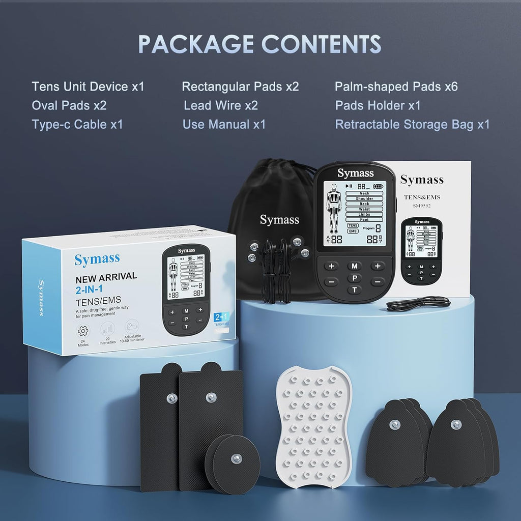 TENS Unit Muscle Stimulator Dual Channel EMS Massager with 24 Modes, 10 Pads

