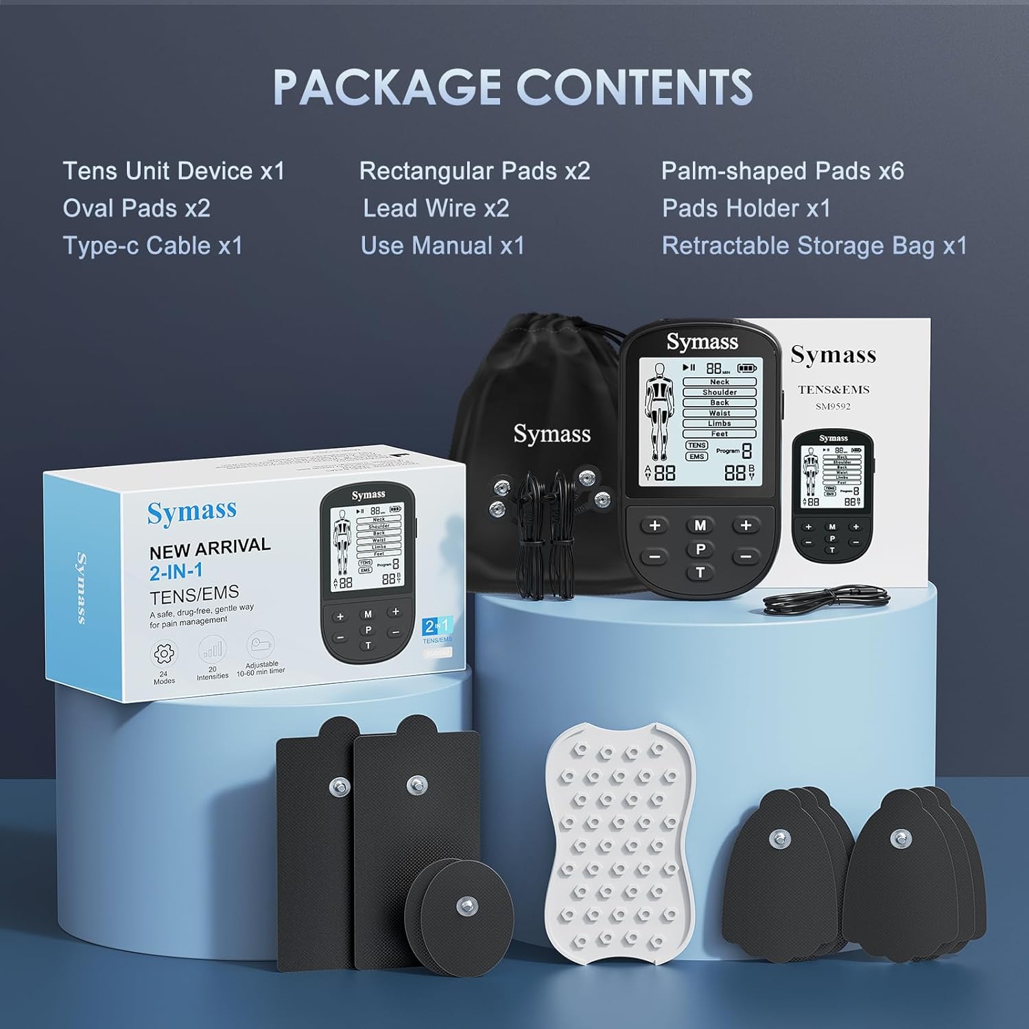 TENS Unit Muscle Stimulator Dual Channel EMS Massager with 24 Modes, 10 Pads

