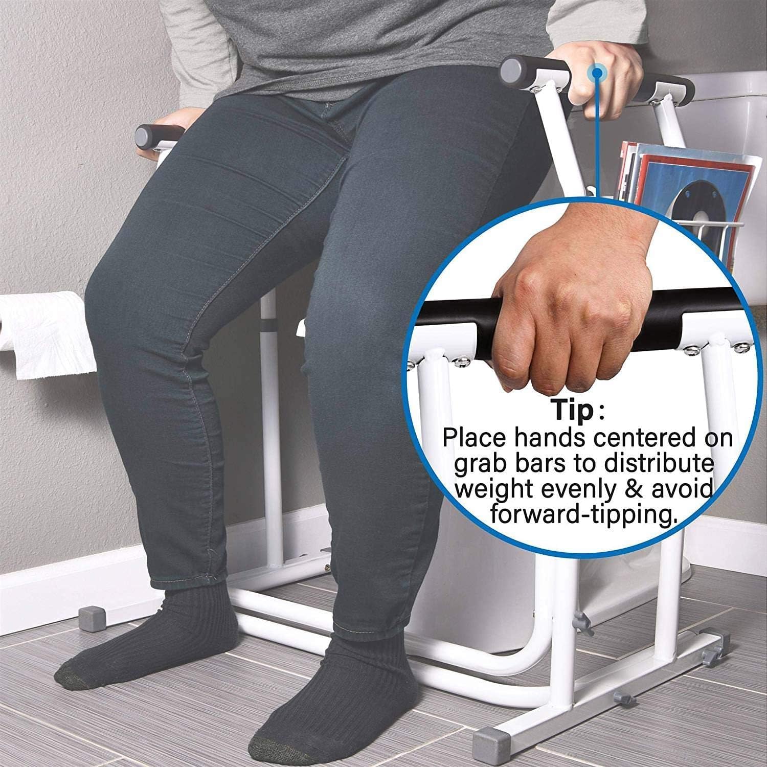 Vaunn Medical Height Adjustable Toilet Rail Grab Bar Safety Frame for Commode

