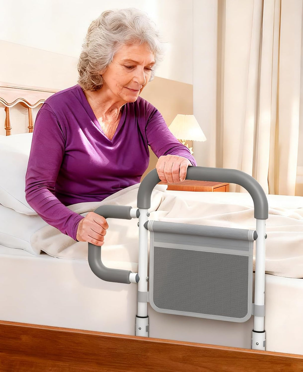 ONTHEWEI Bed Rails for Elderly Adults Safety, Dual Non-Slip Handle, Storage Pouch

