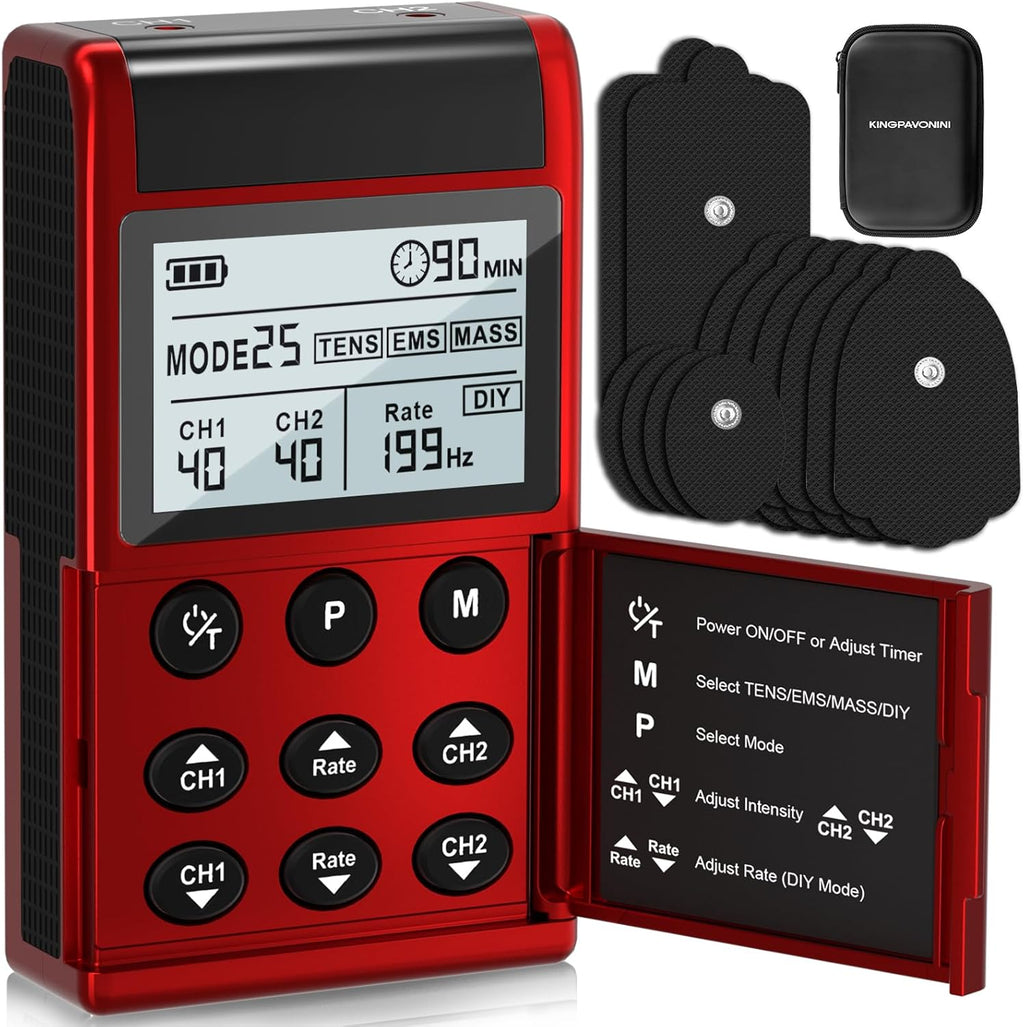 KingPavonini 4-in-1 TENS EMS Muscle Stimulator with Dual Channel and 12 Pads (B2501)

