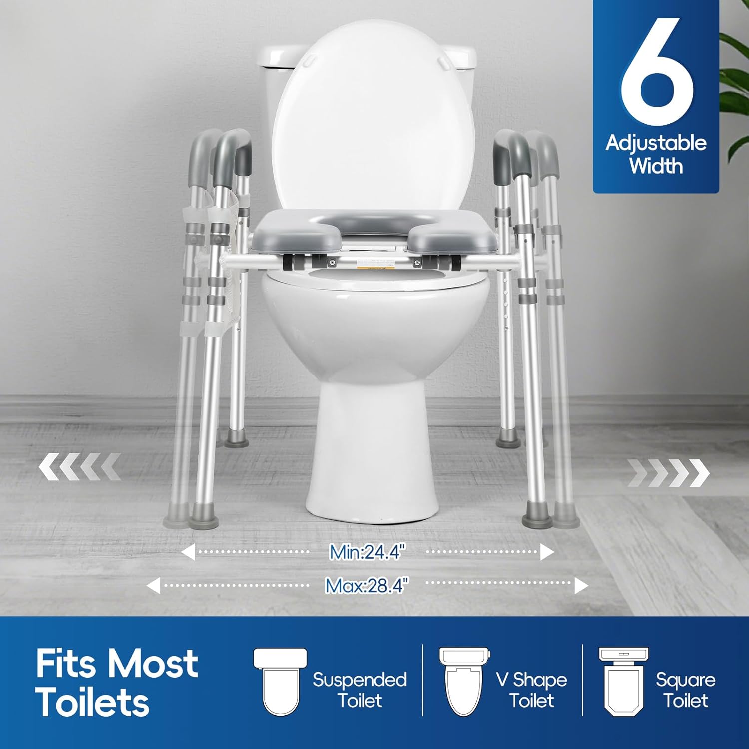Raised Toilet Seat with Handles, Adjustable Height, 500 lb Commode Chair


