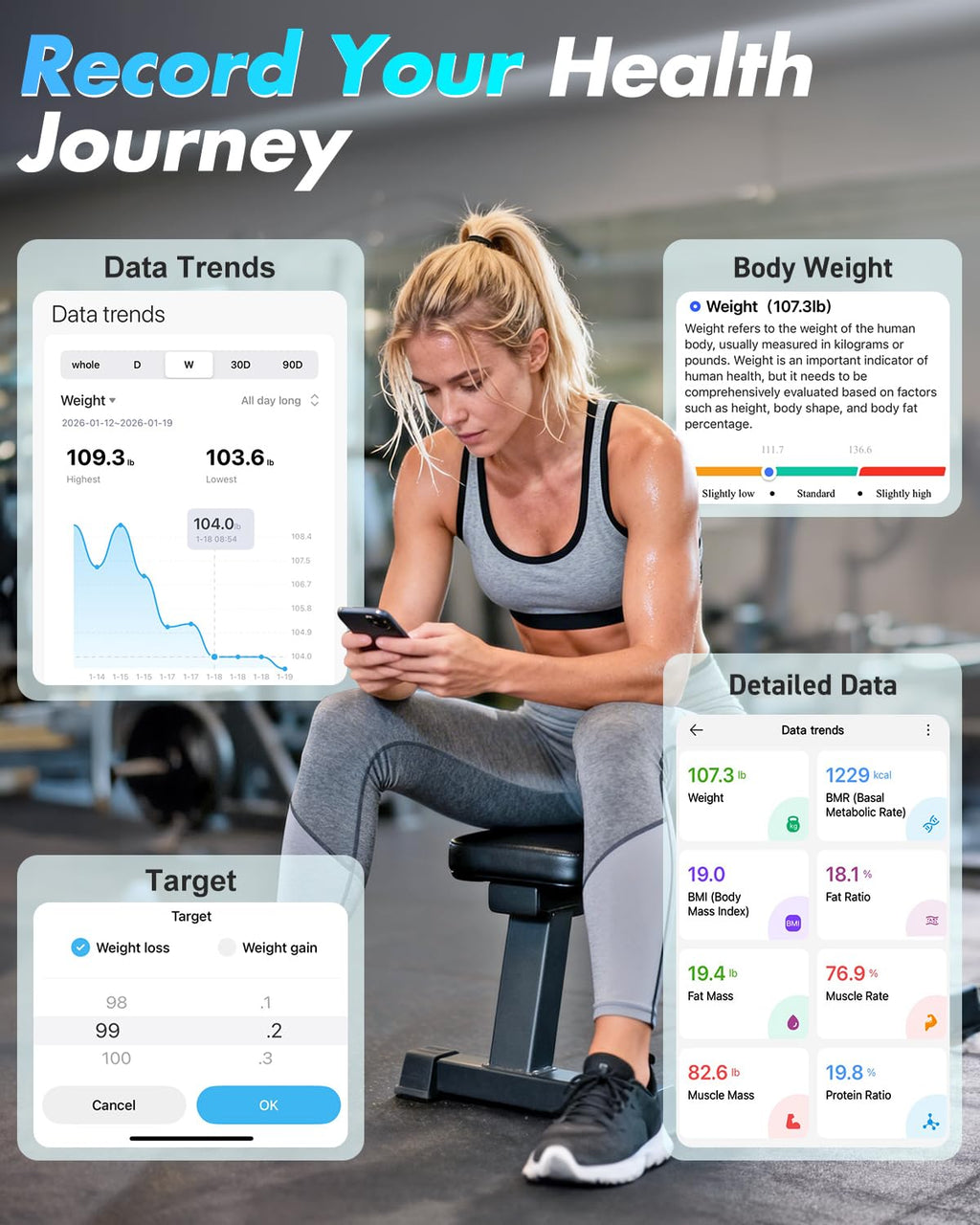 INSMART Bluetooth Smart Body Composition Scale with BMI, Body Fat, Water, Muscle


