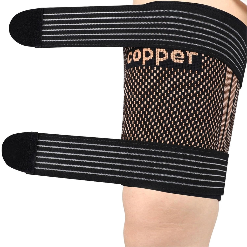 Hamstring Compression Sleeve with Adjustable Straps, Copper-Infused Thigh Support

