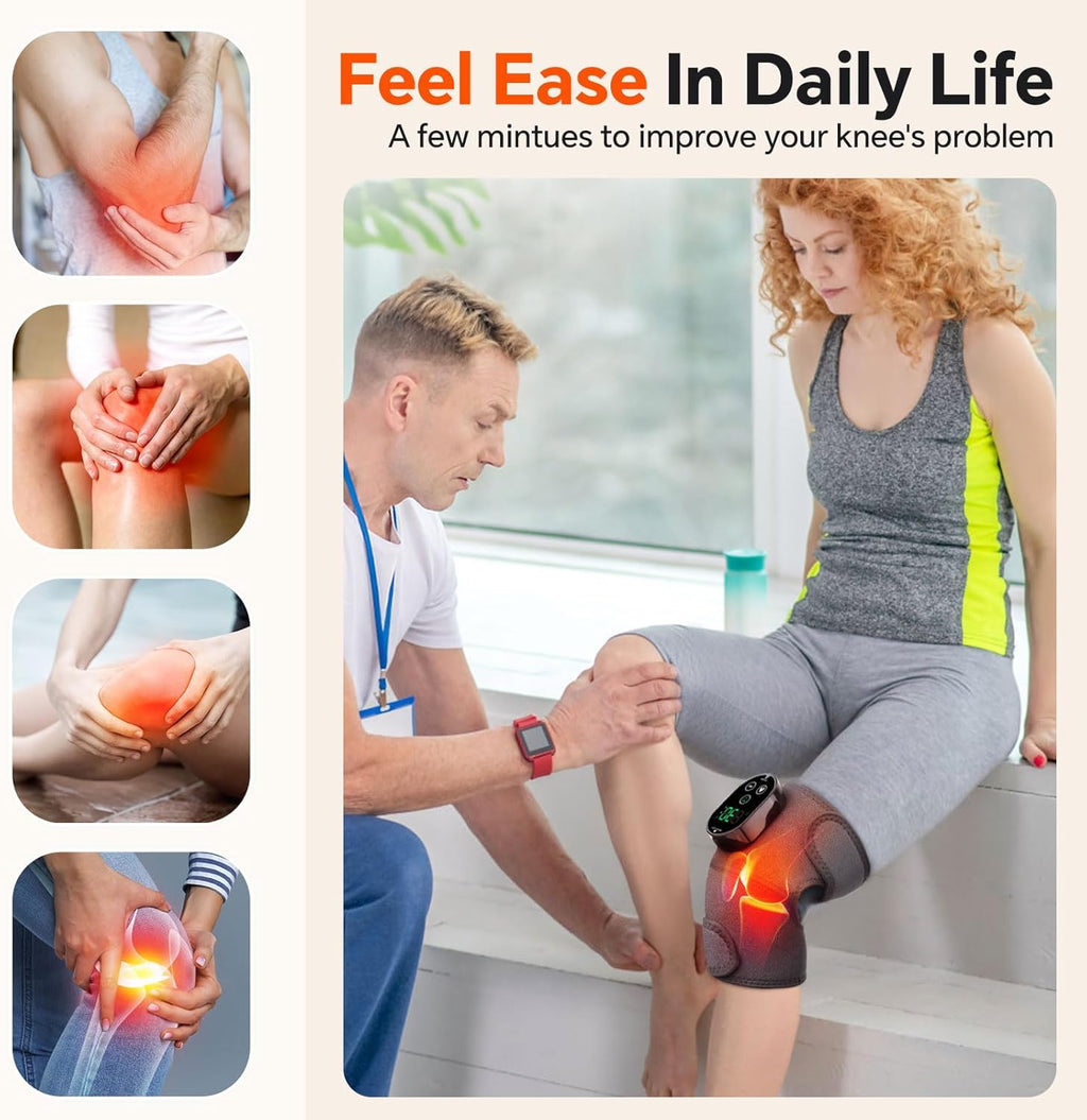 Cordless Heated Knee Massager with Heat, Vibration, Timer for Knee Pain Relief

