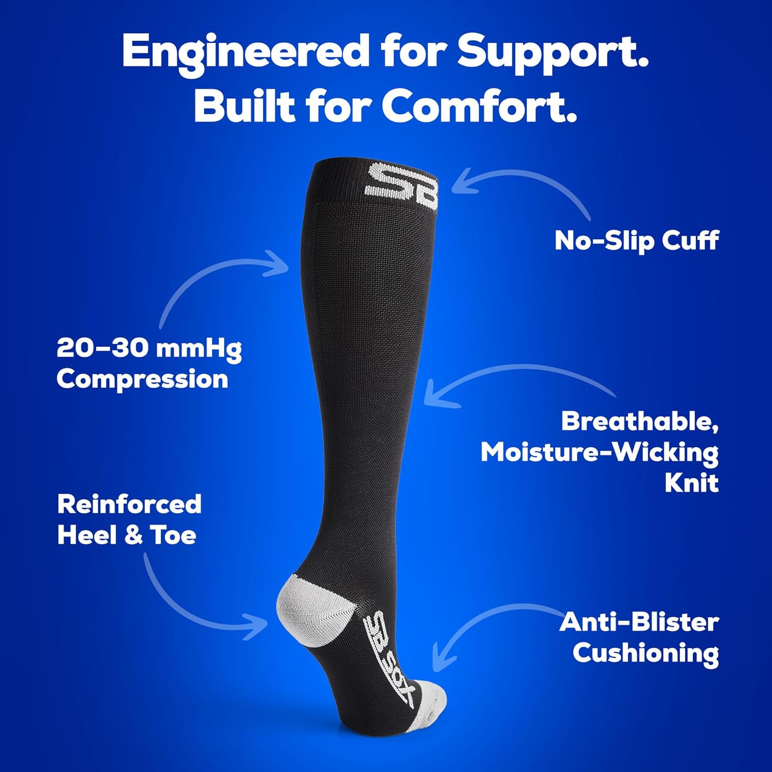 SB SOX 20-30mmHg Compression Socks for Men and Women, Graduated Calf Support

