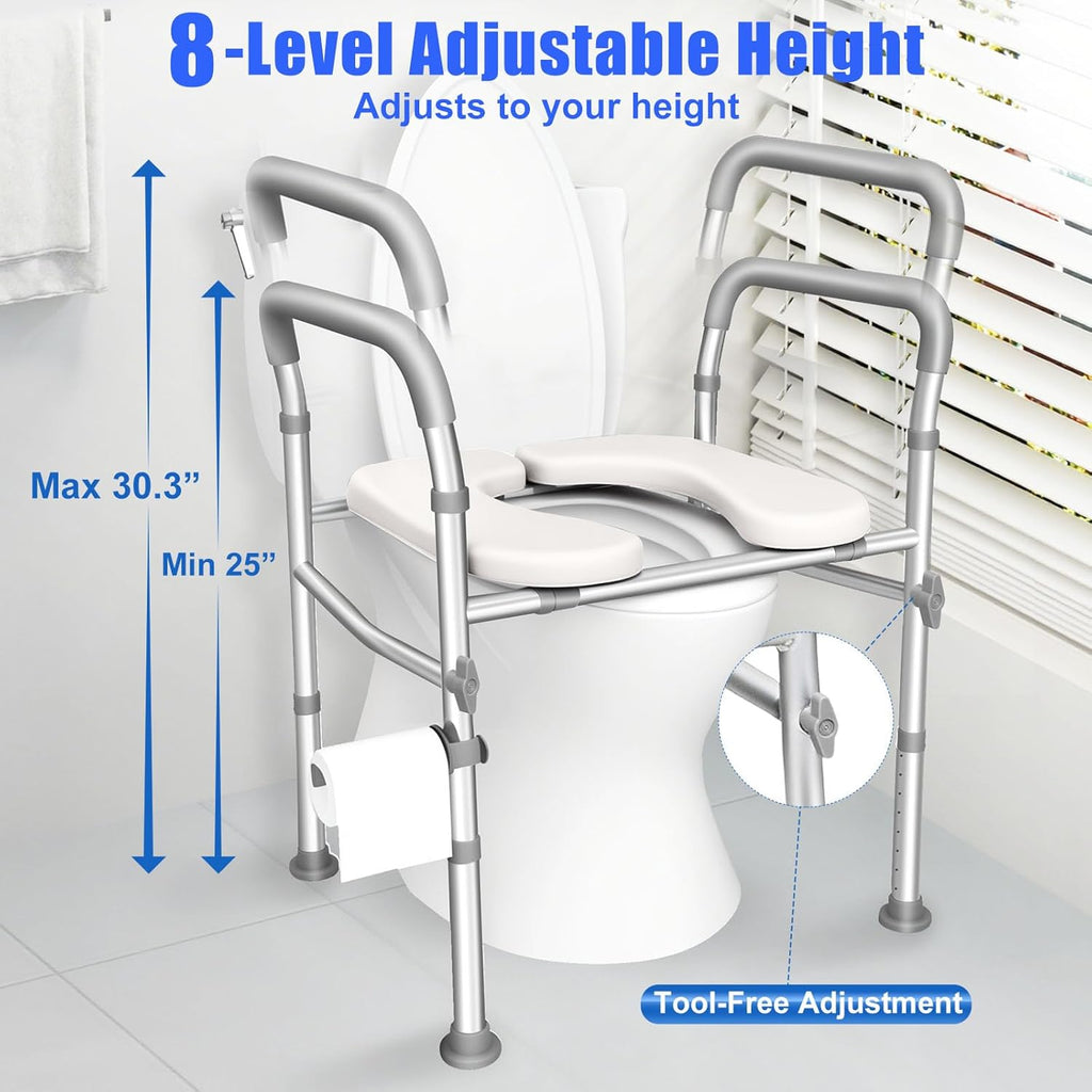 TVOVME Raised Toilet Seat with Handles, Adjustable Height and Width


