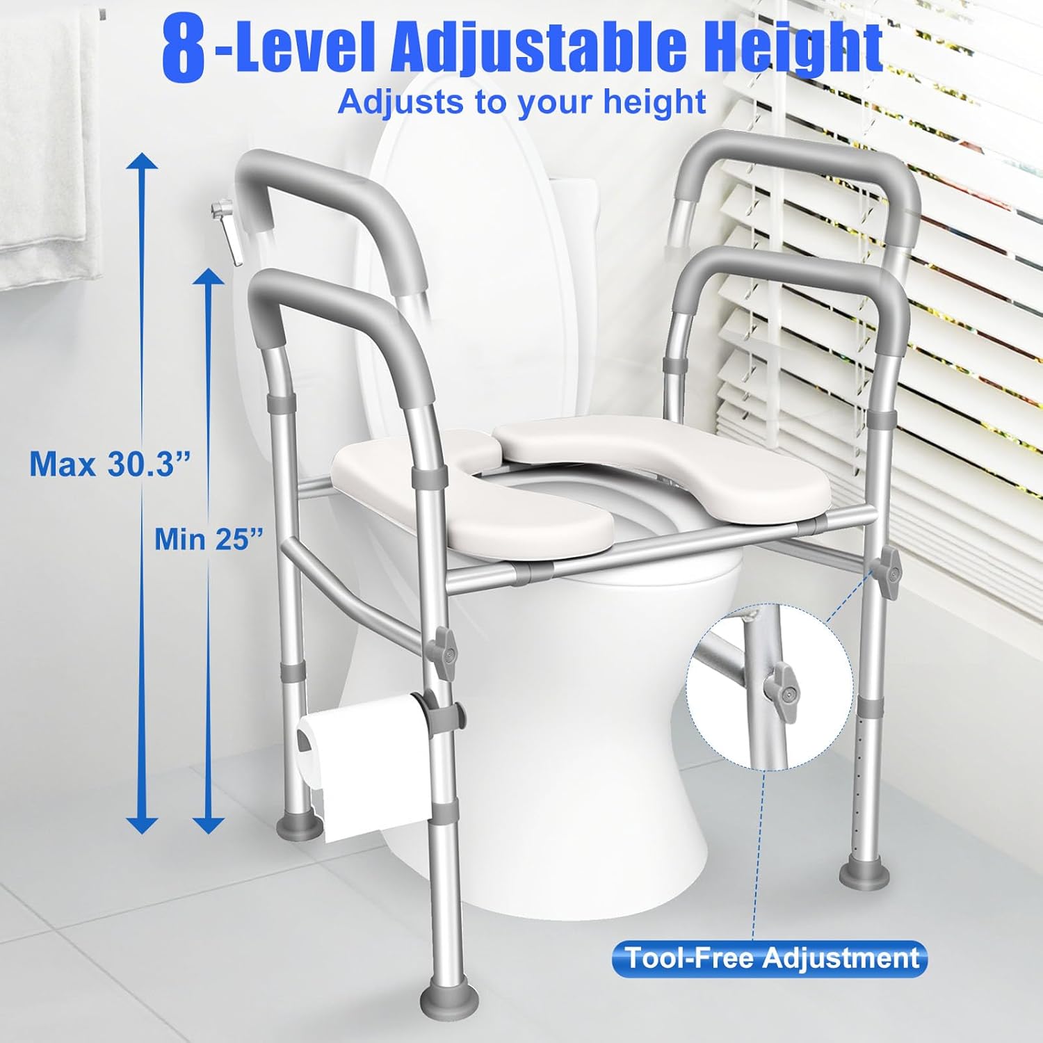 TVOVME Raised Toilet Seat with Handles, Adjustable Height and Width

