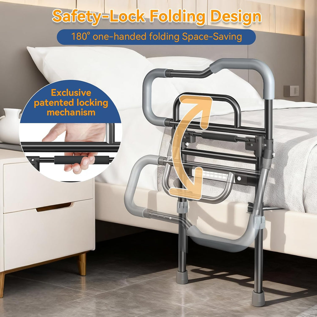 Bed Rails for Seniors, Foldable Bed Assist Rails with LED Night Light


