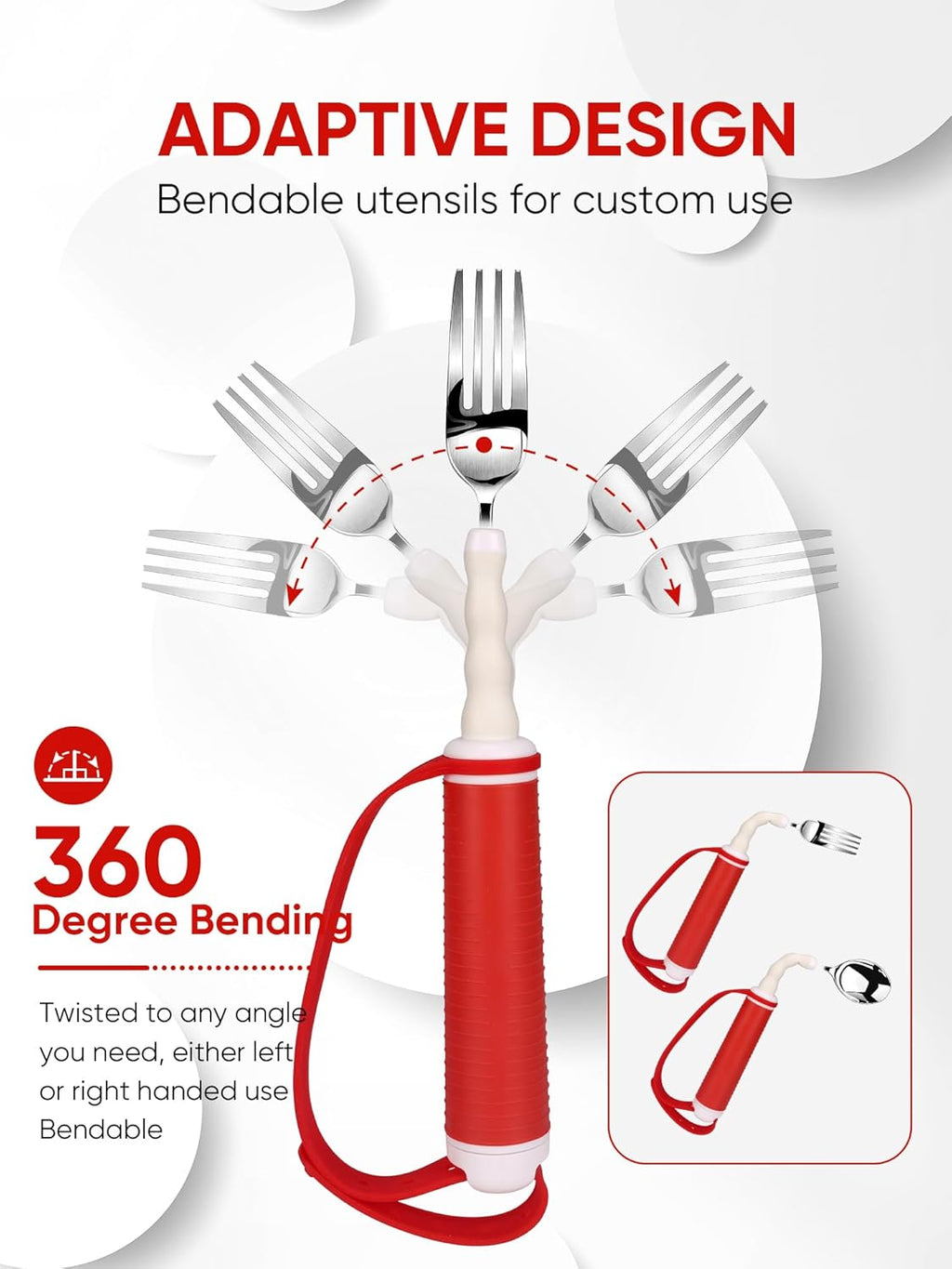 Adaptive Swivel Spoon and Fork Set, 360° Rotating Stainless Steel Easy Grip

