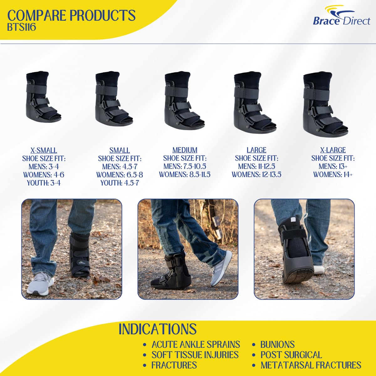 Brace Direct CAM Walker Fracture Boot Short Lightweight Rocker Bottom Open Toe

